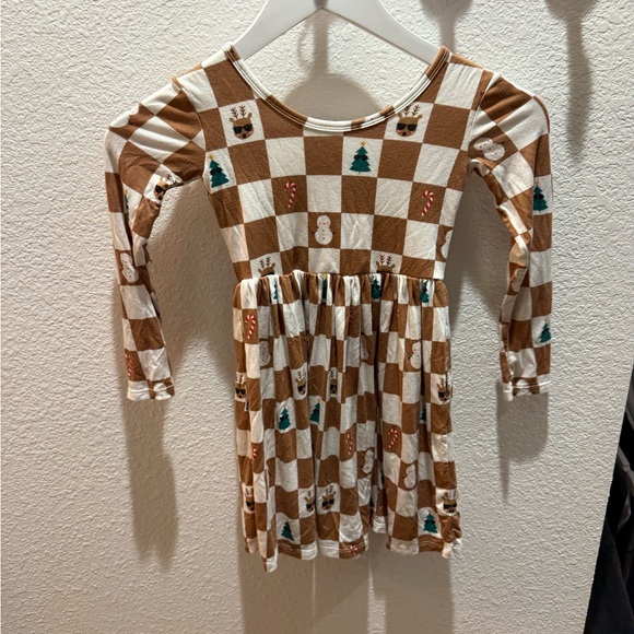 Brown and White Checkered Long Sleeve Dress Little Sleepies - Picture 3 of 3